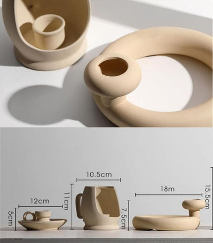 Contemporary Ceramic Candleholder Beige 18x7.5cm