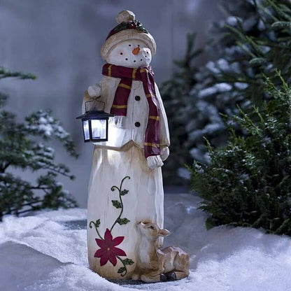 Woodland Snowman with Solar Lantern