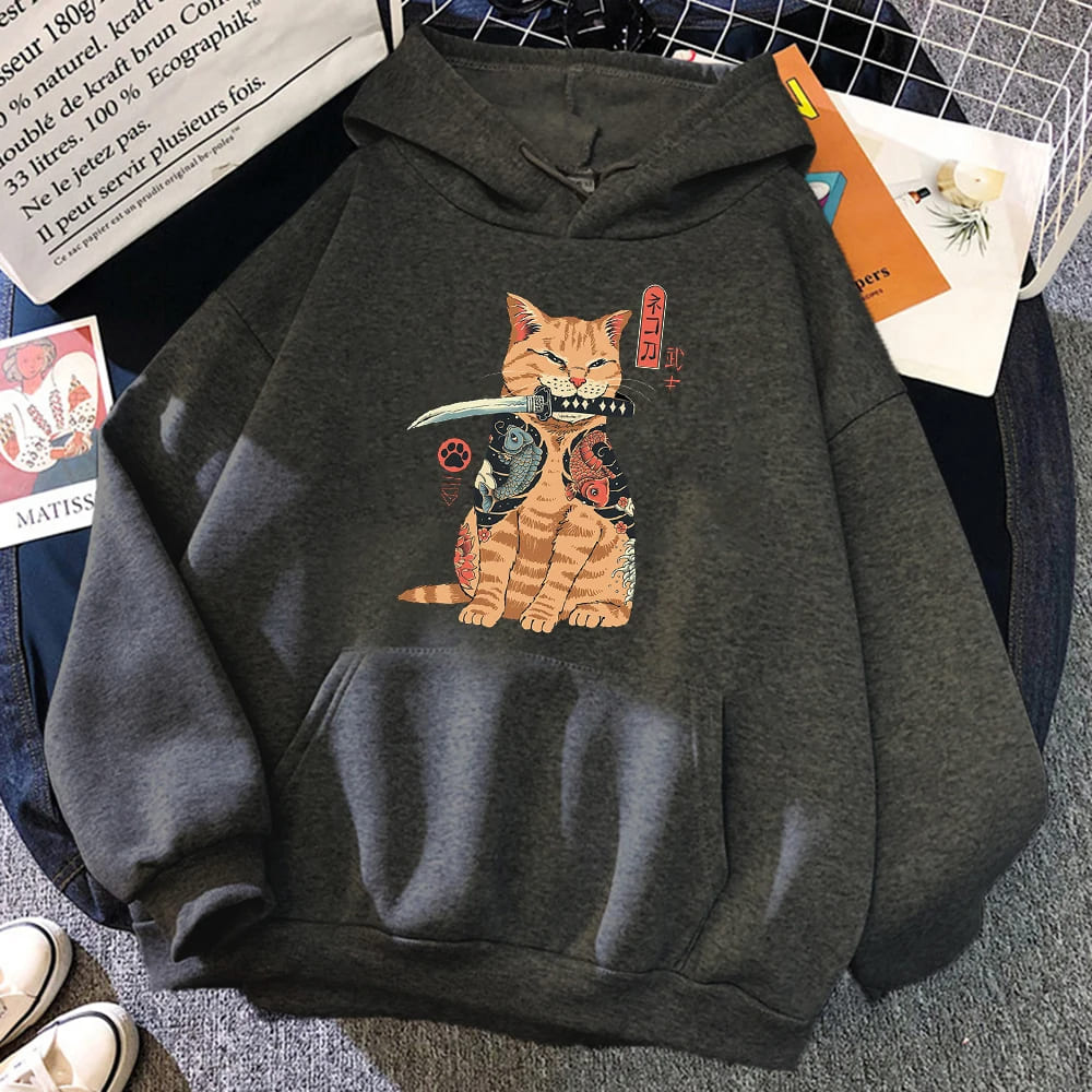 Samurai Katana Orange Cat Hoodie