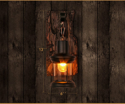 LichtGlas - Zylinder shaped wall lamp with glass, iron and wooden base