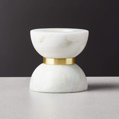 Colette Hourglass White Marble Brass Candle Holders