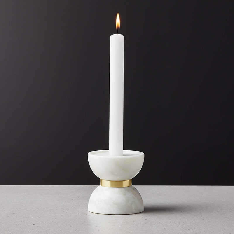 Colette Hourglass White Marble Brass Candle Holders