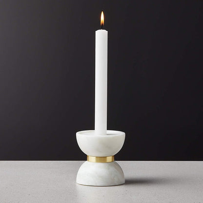 Miravique Hourglass White Marble Brass Candle Holders