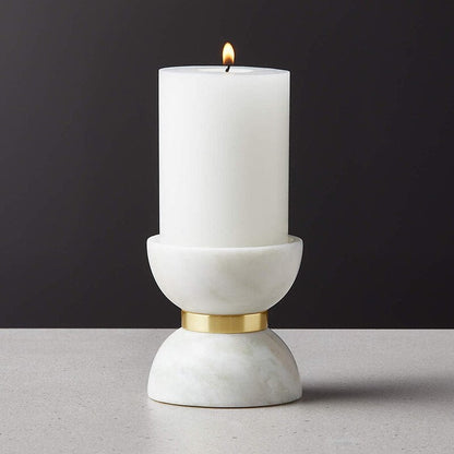 Colette Hourglass White Marble Brass Candle Holders