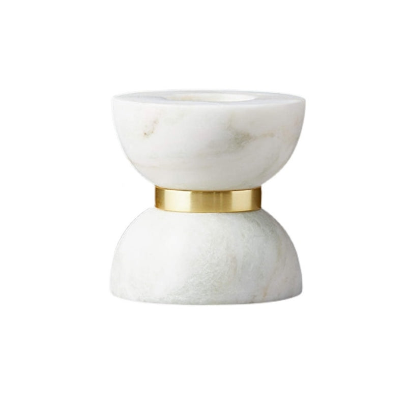 Colette Hourglass White Marble Brass Candle Holders