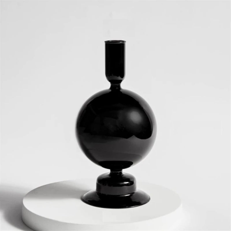 Miravique Black Glass Taper Candle Holder & Vases