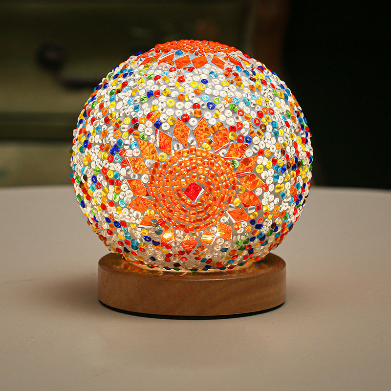 GloedNest - Dimmable Boho Baroque LED Spherical Glass Table Lamp with Mosaic Lighting 3.9"