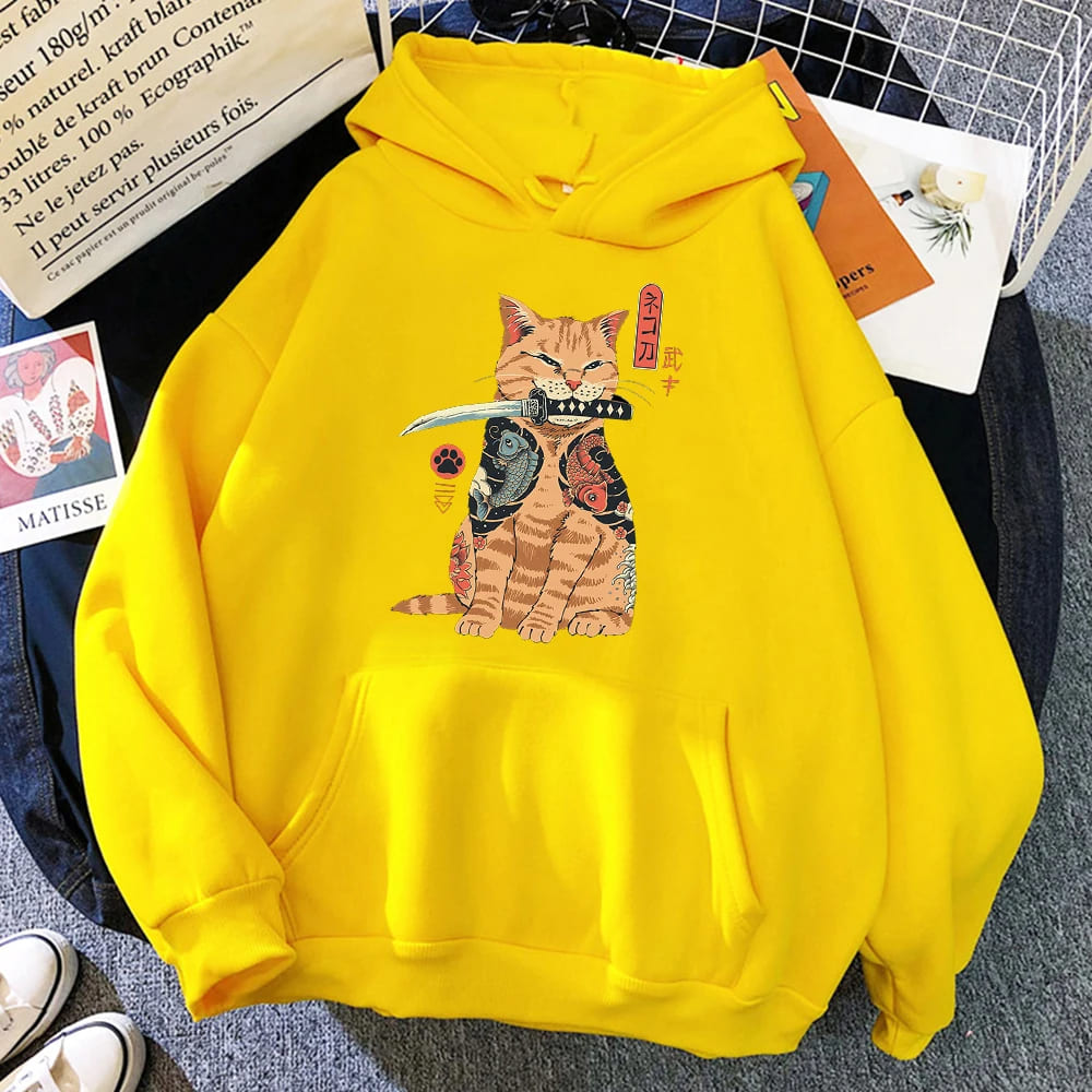 Samurai Katana Orange Cat Hoodie