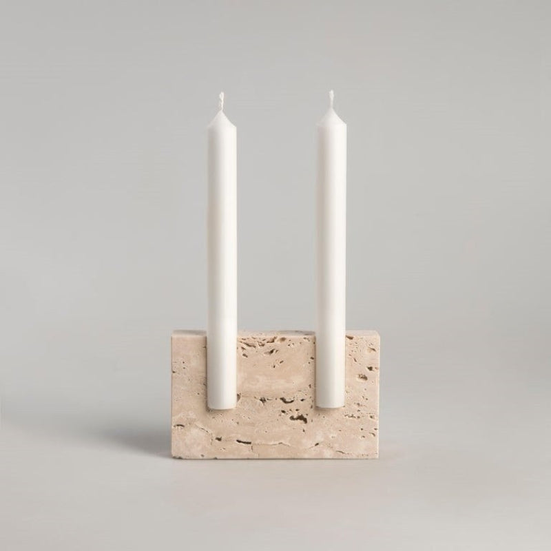 Dual Travertine Taper Candlestick Holder