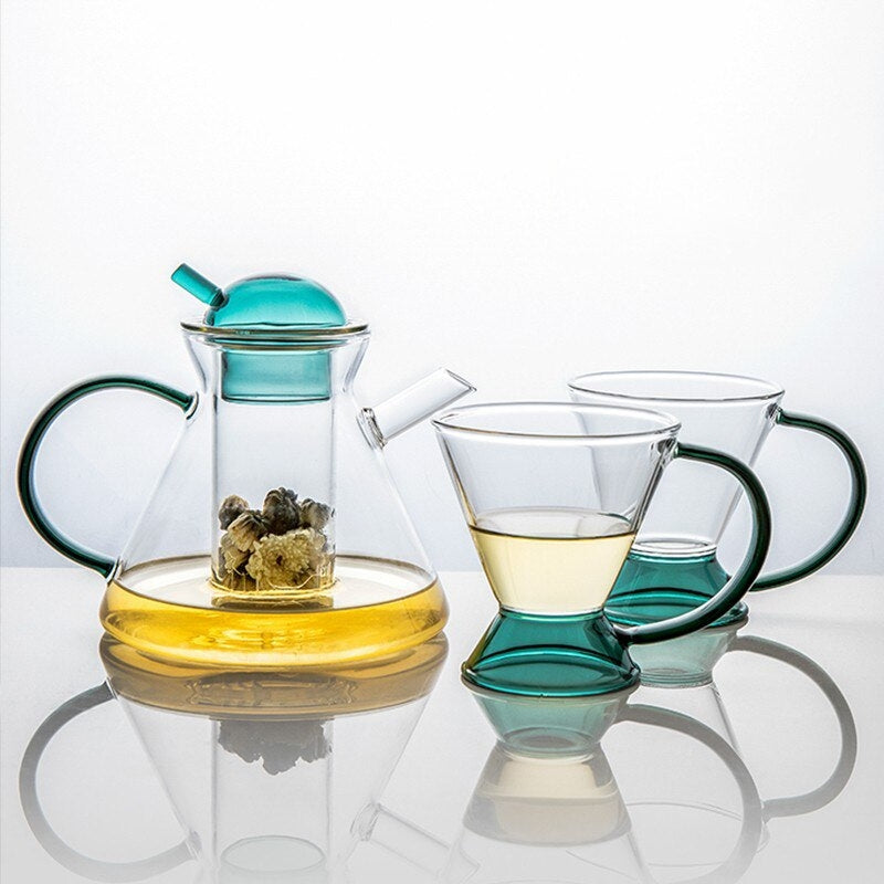 Green Retro Teapot Set with Glass Strainer