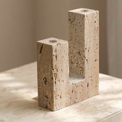 Abstract Dual Travertine Taper Candlestick Holder