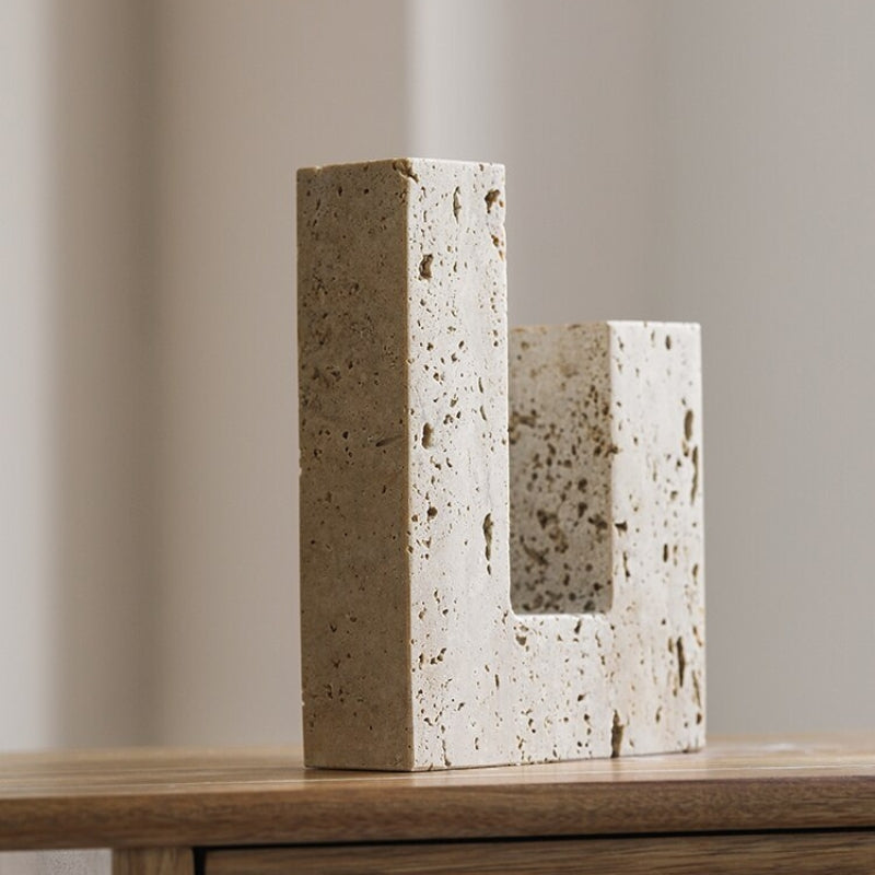 Abstract Dual Travertine Taper Candlestick Holder