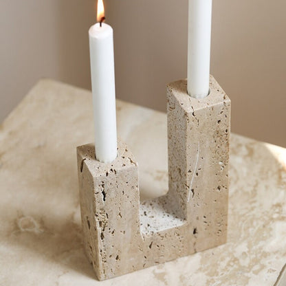 Miravique Dual Travertine Taper Candlestick Holder