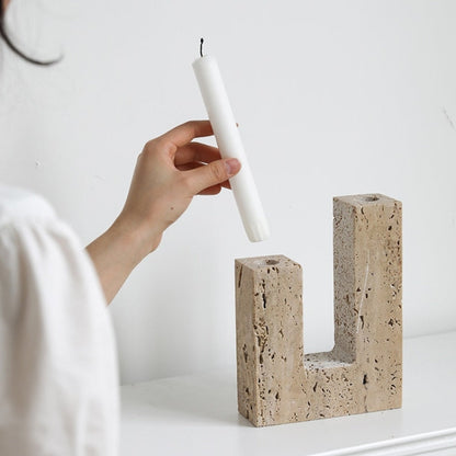 Miravique Dual Travertine Taper Candlestick Holder