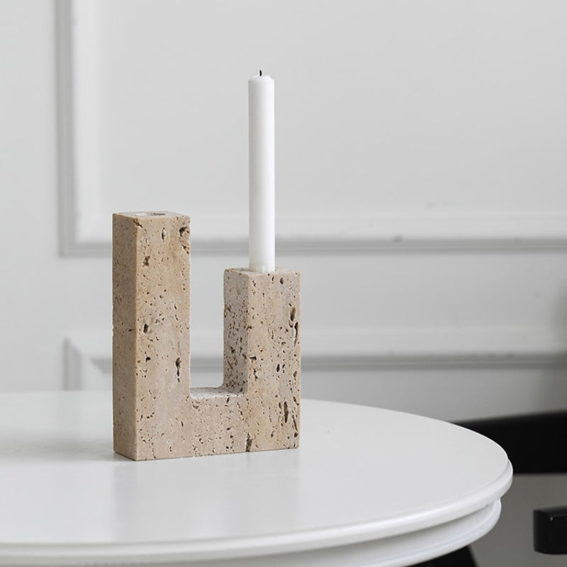 Abstract Dual Travertine Taper Candlestick Holder