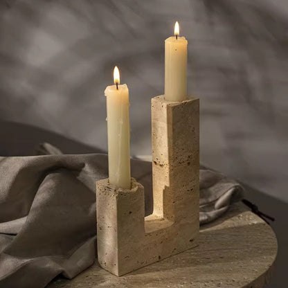 Miravique Dual Travertine Taper Candlestick Holder