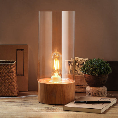 Lumeo - Elegant Cylindrical Table Lamp with Wooden Base