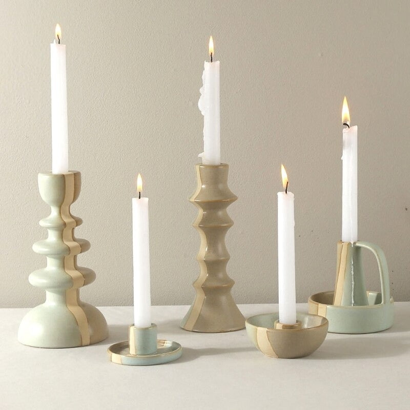 Miravique Vintage Ceramic Taper Candlestick Holders