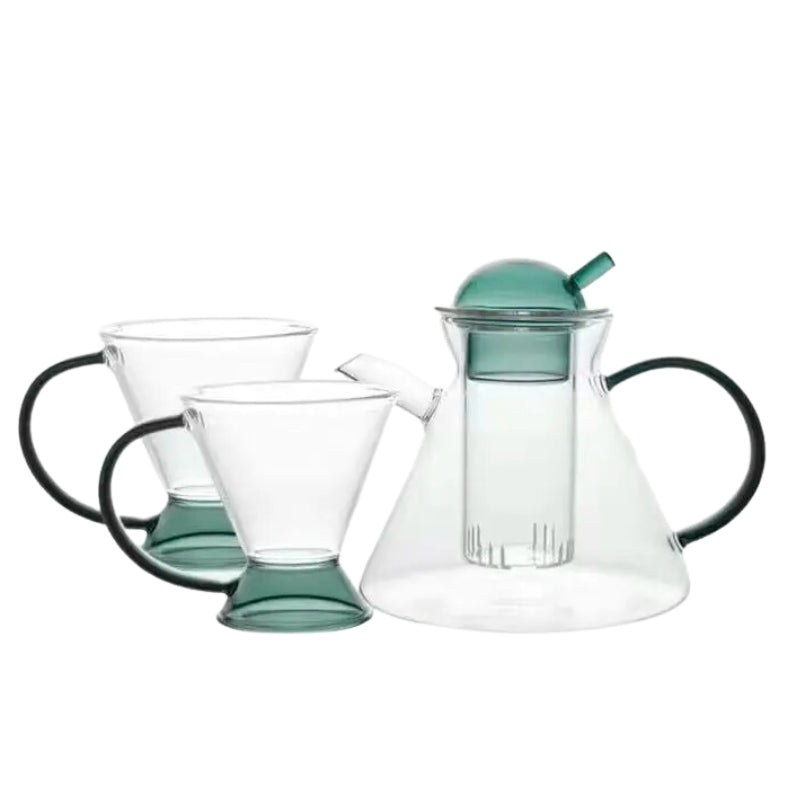 Green Retro Teapot Set with Glass Strainer