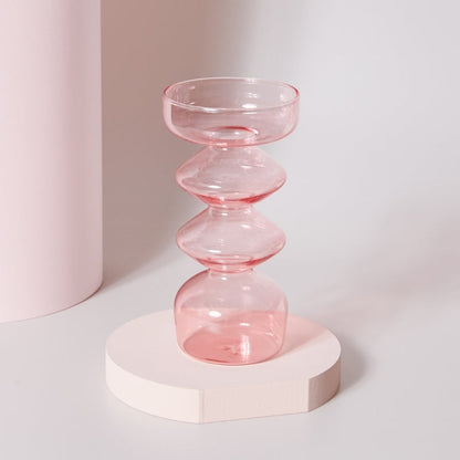 Miravique Pink Glass Taper Candle Holder & Vases