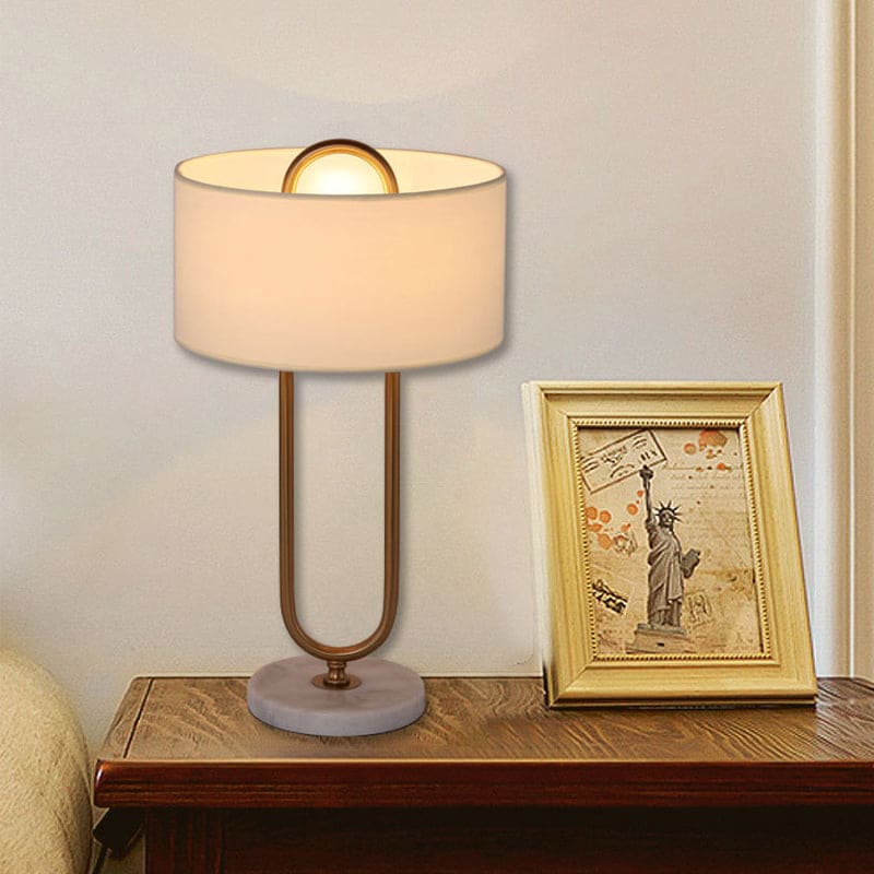 LichtAnna - White Drum Shaped Table Lamp with Oval Base