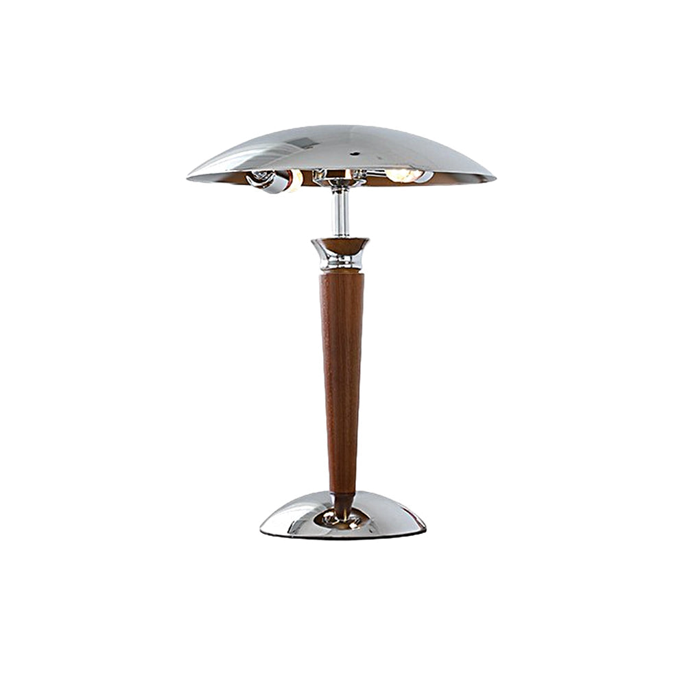 Paquebot - Vintage Chrome Iron Table Lamp with Mushroom Shade and 3-Position Wooden Dimmer