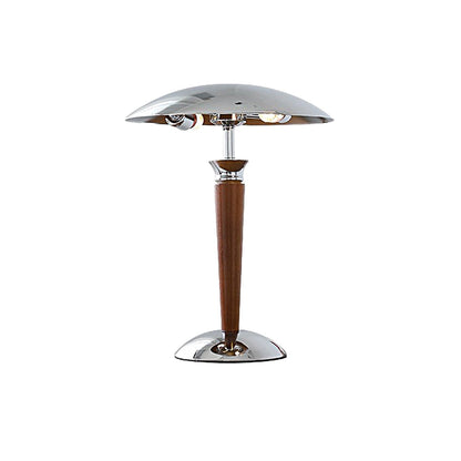 Paquebot - Vintage Chrome Iron Table Lamp with Mushroom Shade and 3-Position Wooden Dimmer