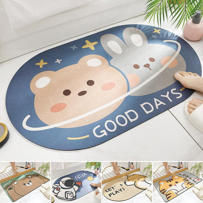 Cartoon Anti-Slip Bathroom Mat, Washable Quick Drying Anti-Bacterial Door Mat