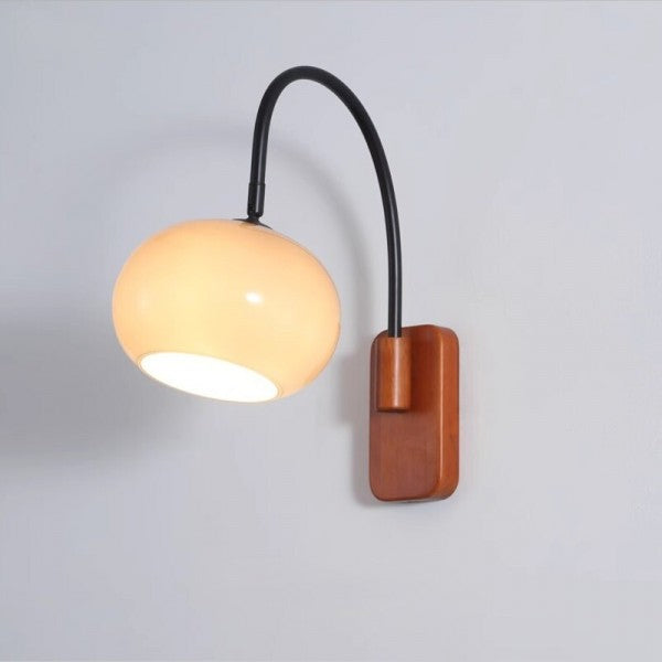 Orbite - Wall Lamp in Khaki Glass with Wooden Accent