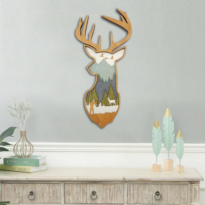 Wooden Deer and Elk Wall Decor