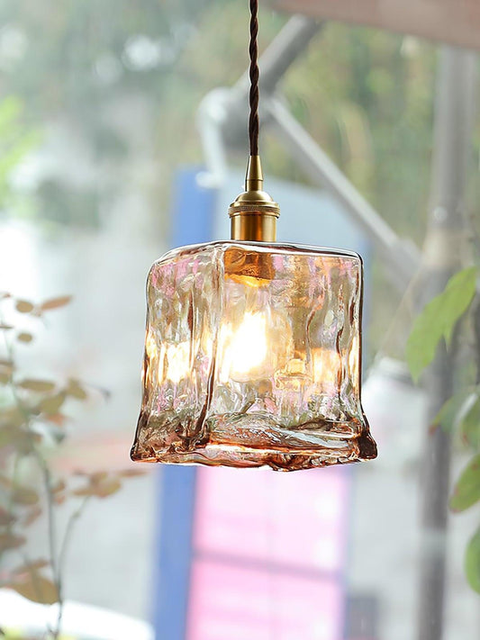 Brass Amber Glass Pendant Light