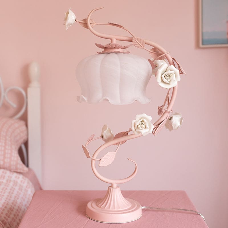 FloraLux - Pastoral Style Table Lamp with Ceramic Rose