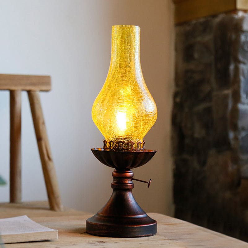 GlowThijs - Retro Kerosene Craykle Glass Shade Table Lamp