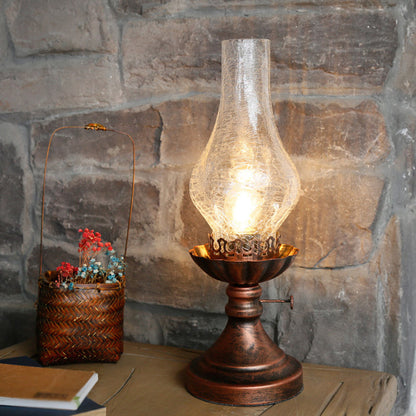 GlowThijs - Retro Kerosene Craykle Glass Shade Table Lamp