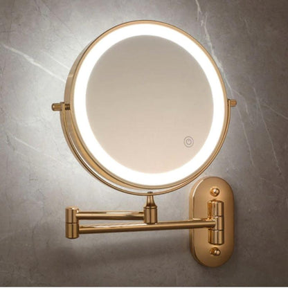 Gold rechargeable LED magnifying mirror for make-up and bathroom