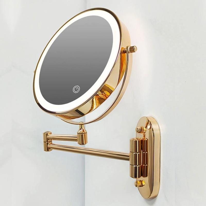 Gold Rechargeable LED Magnifying Makeup & Bathroom Vanity Mirror