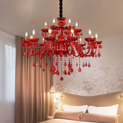 Modern Red Chandelier with Crystals