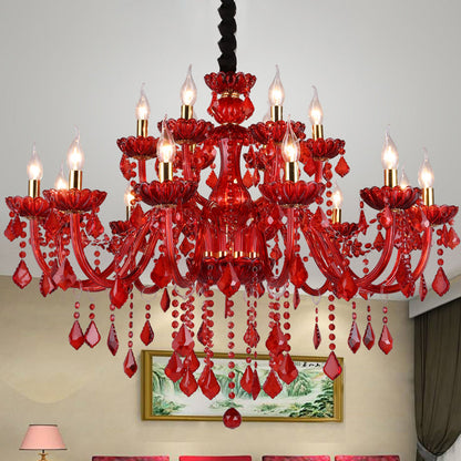 Modern Red Chandelier with Crystals