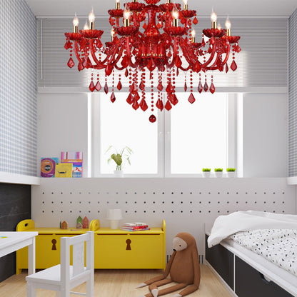 Modern Red Chandelier with Crystals