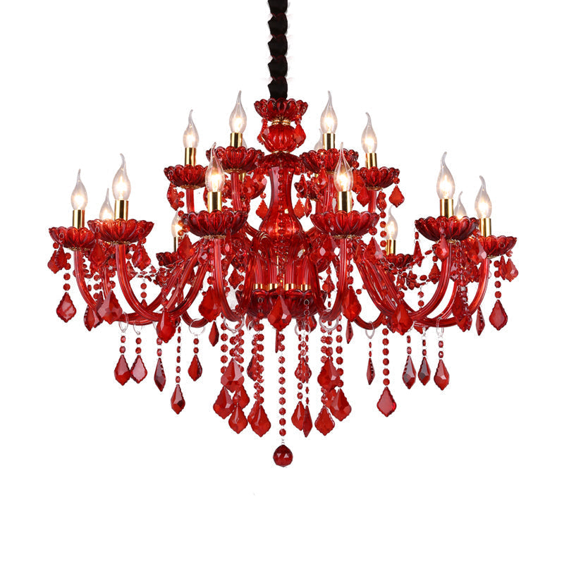 Modern Red Chandelier with Crystals