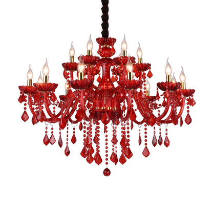 Modern Red Chandelier with Crystals