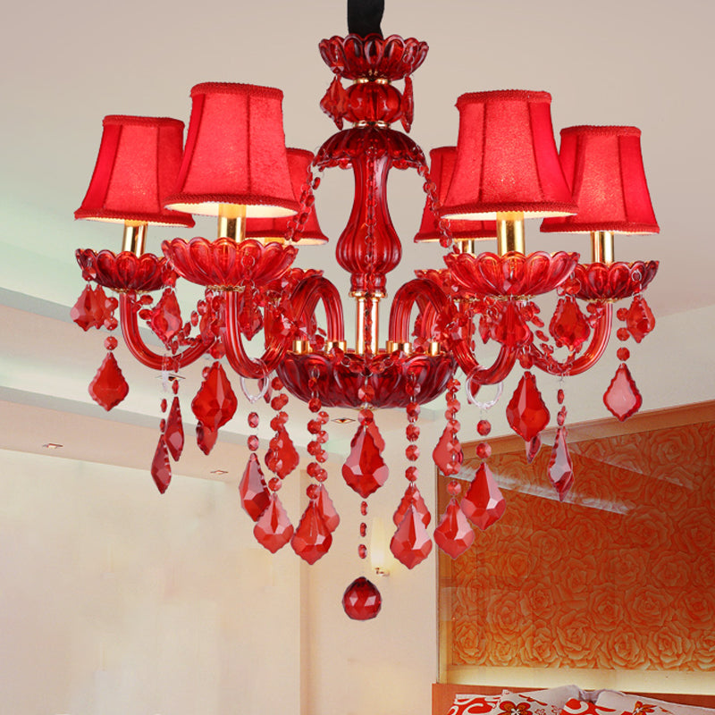 Modern Red Chandelier with Crystals