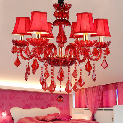 Modern Red Chandelier with Crystals