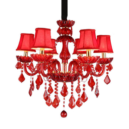 Modern Red Chandelier with Crystals