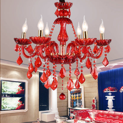 Modern Red Chandelier with Crystals