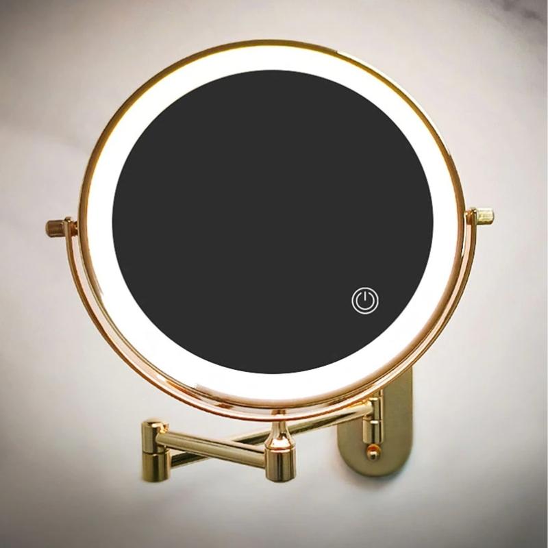 Gold rechargeable LED magnifying mirror for make-up and bathroom