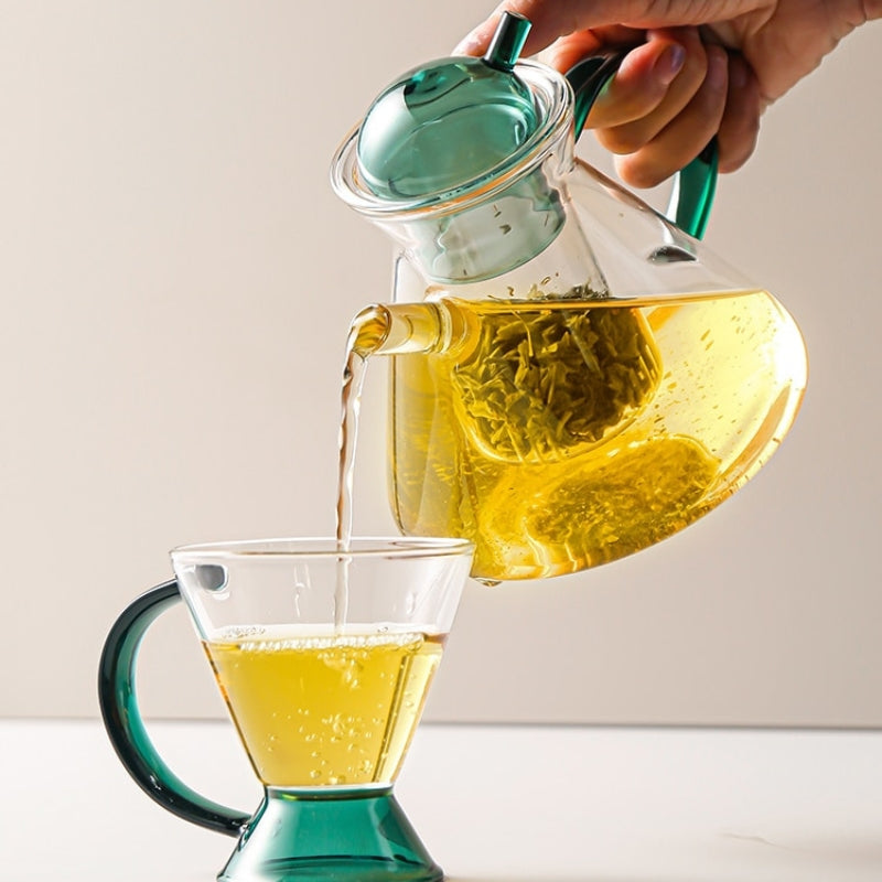 Green Retro Teapot Set with Glass Strainer