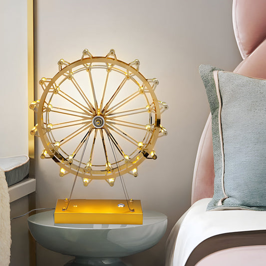 LumiFerris - Gold Iron Table Lamp with Ferris Wheel, Integrated LED and Touch Switch