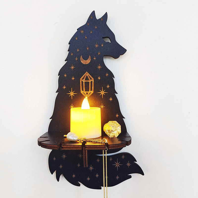 Celestial Wolf Altar Stand | Unique Home Décor for Crystals, Candles, and Pendants