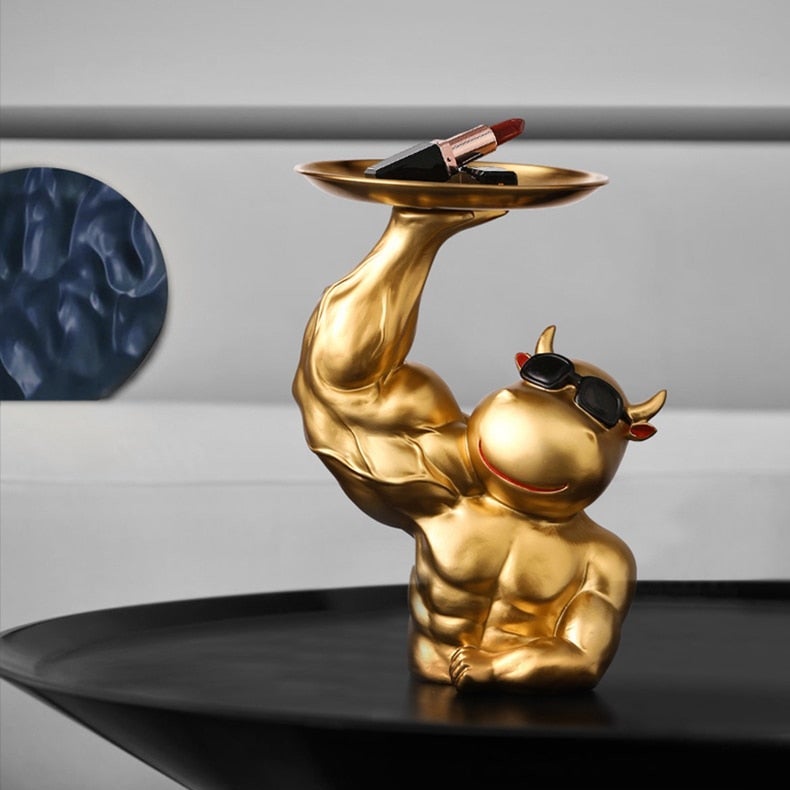 Muscular Cow Golden Tray